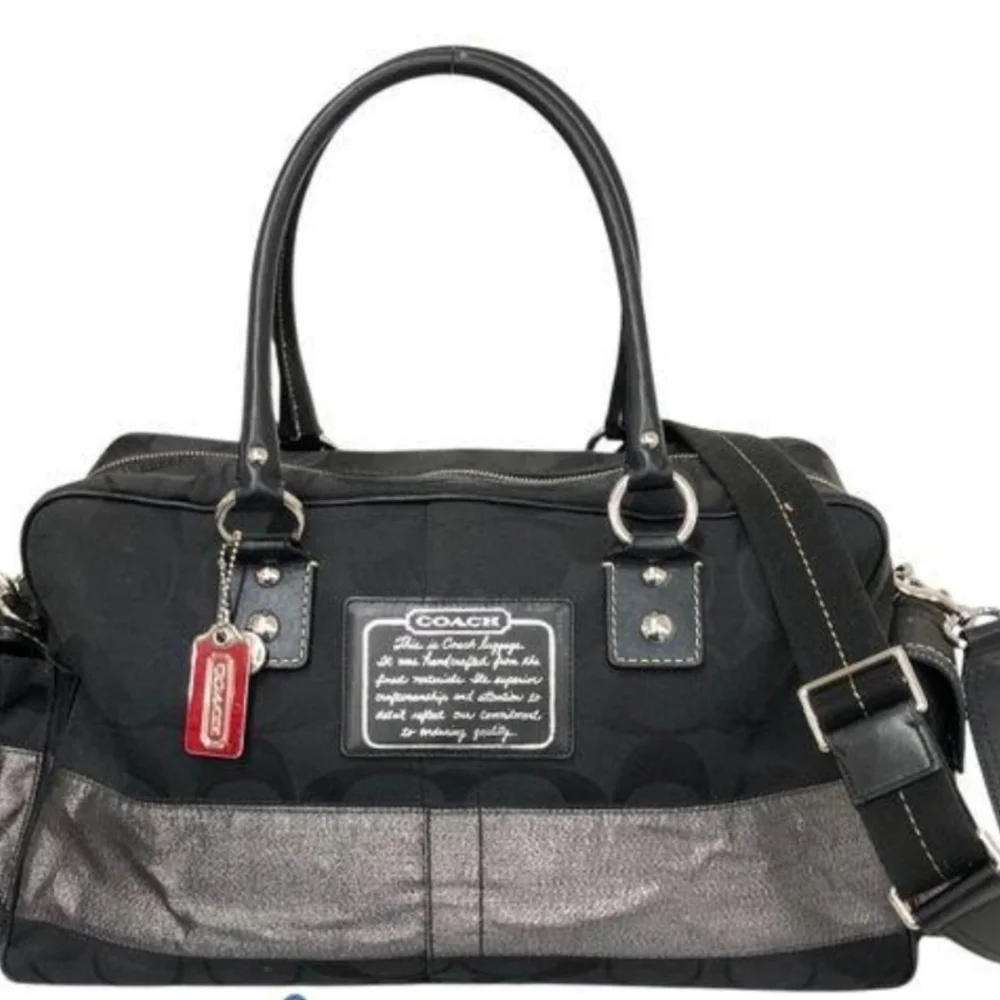 Coach Logo 2 Way Tote Bag duffel Charm Canvas LeatherF06K- 10392 - Picture 1 of 16